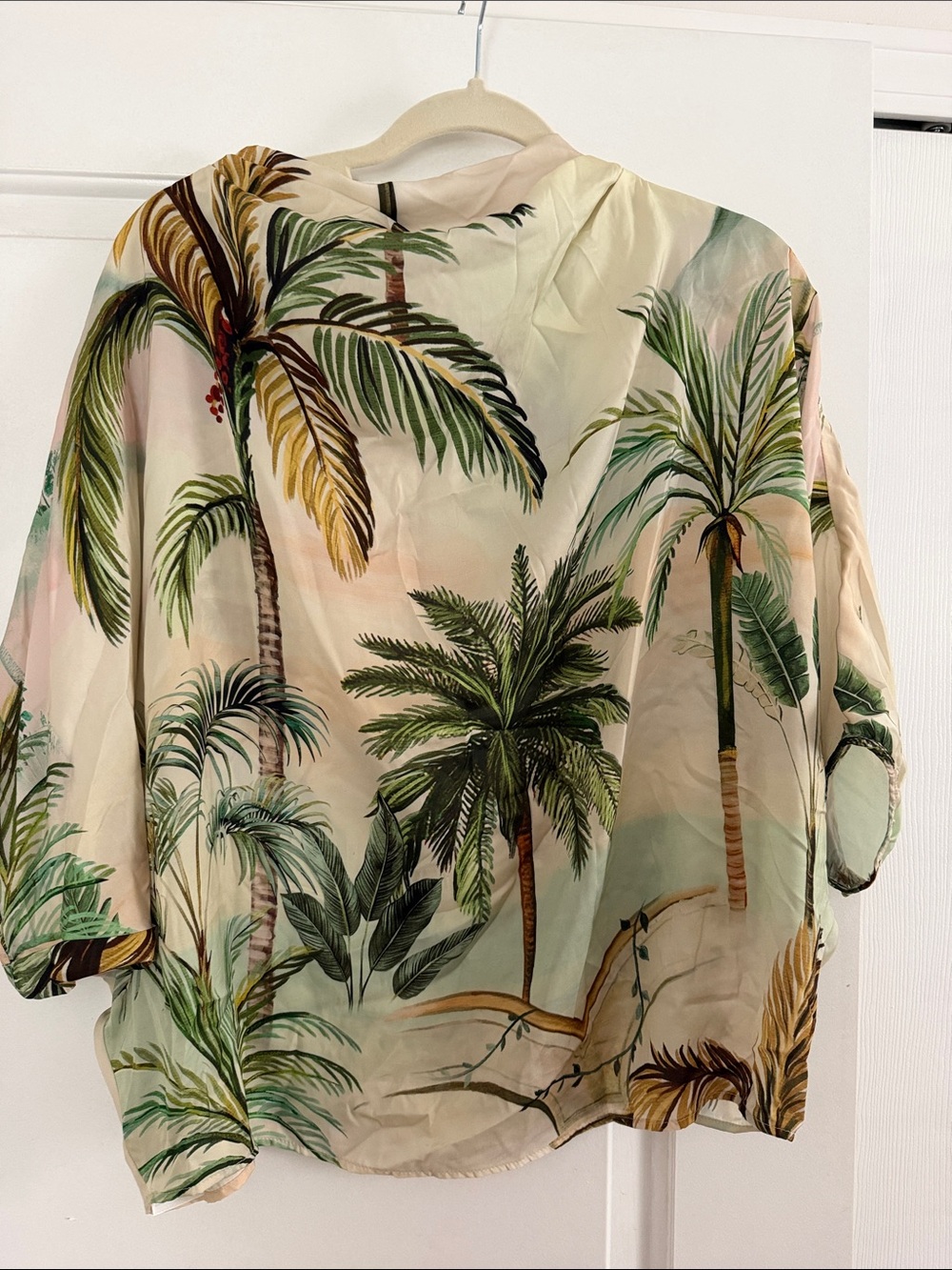 Mango Tropical Palm-Print Button-Down Shirt - Beige/Green/Brown